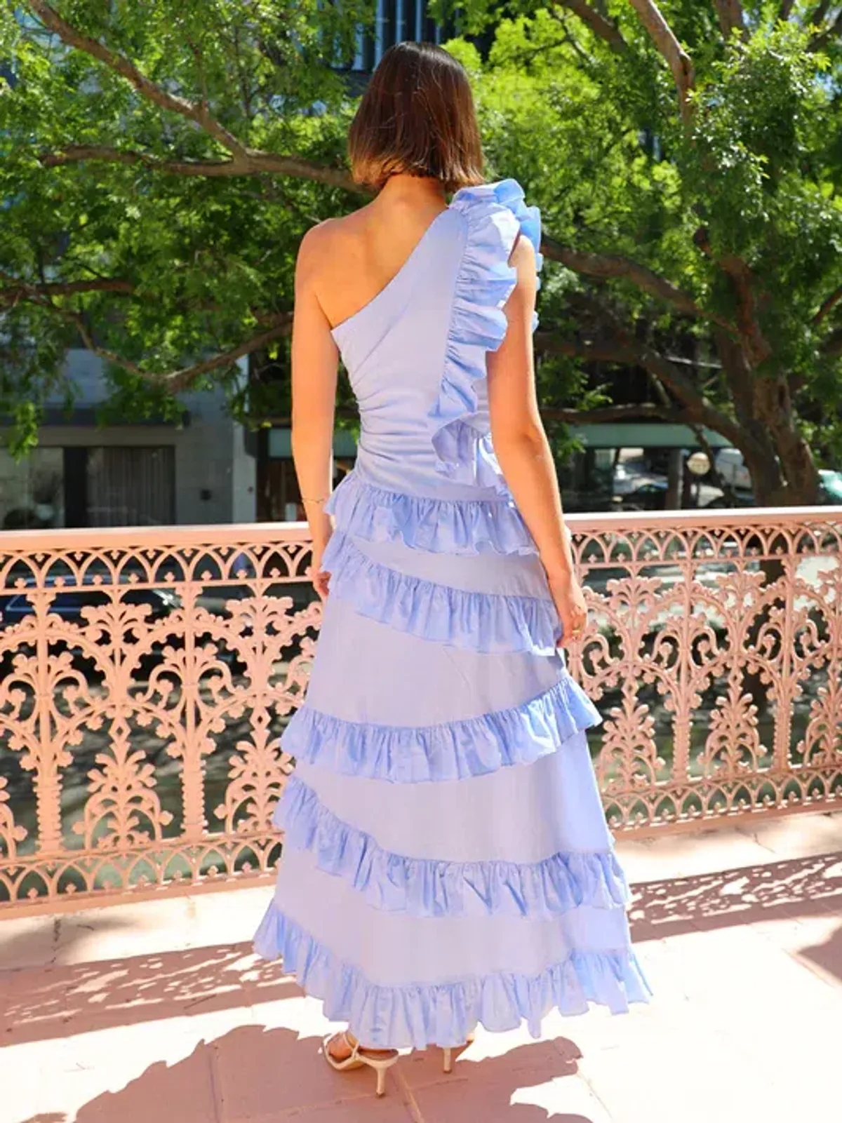 By Nicola Adrift Frill Maxi Dress in Cornflower Blue Size AU 12 - Image 3