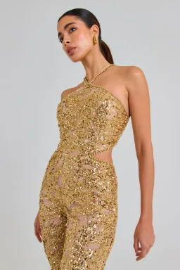 Nadine Merabi Hallie Jumpsuit Gold Size XS / AU 6 for rent on The Volte - image 2