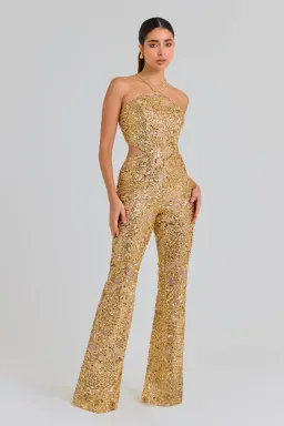 Nadine Merabi Hallie Jumpsuit Gold Size XS / AU 6 for rent on The Volte - image 1