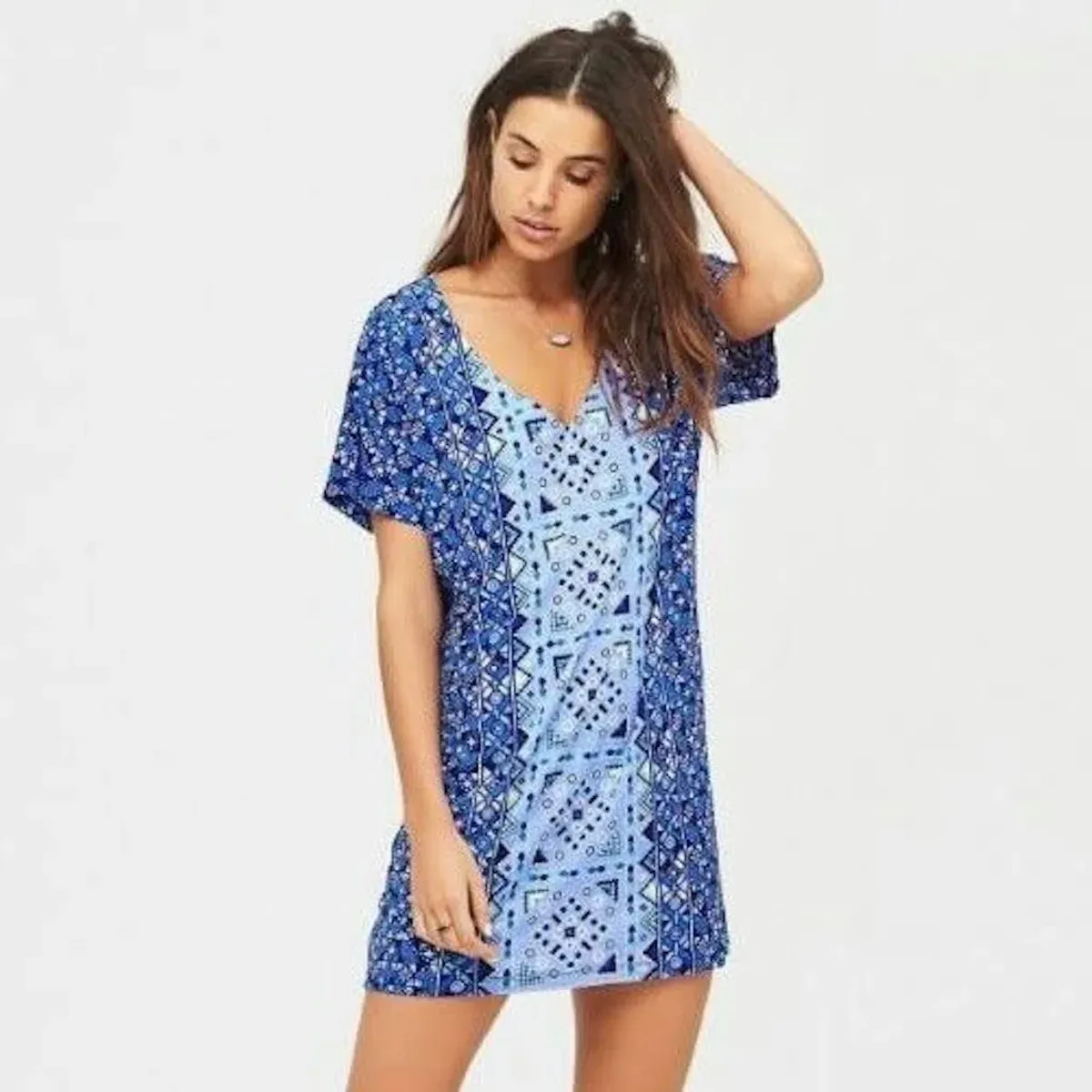 Tigerlily Mumu Kaftan Beach Mini Dress Totem Blue Size 8 - Image 2
