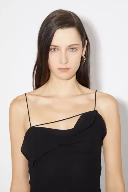 Acne Studios Asymmetrical Ruffled Midi Strap Dress in Black Size 10 for rent on The Volte - image 4