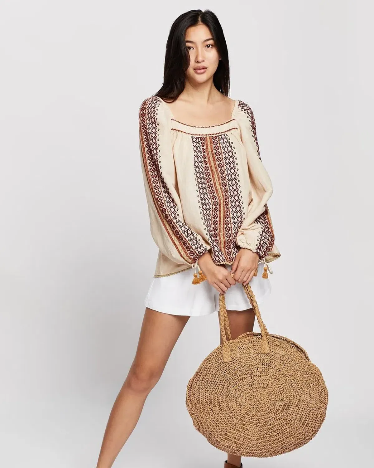 Tigerlily Dellah Embroidered Linen Long Sleeve Blouse Multi Size 12 - Image 2