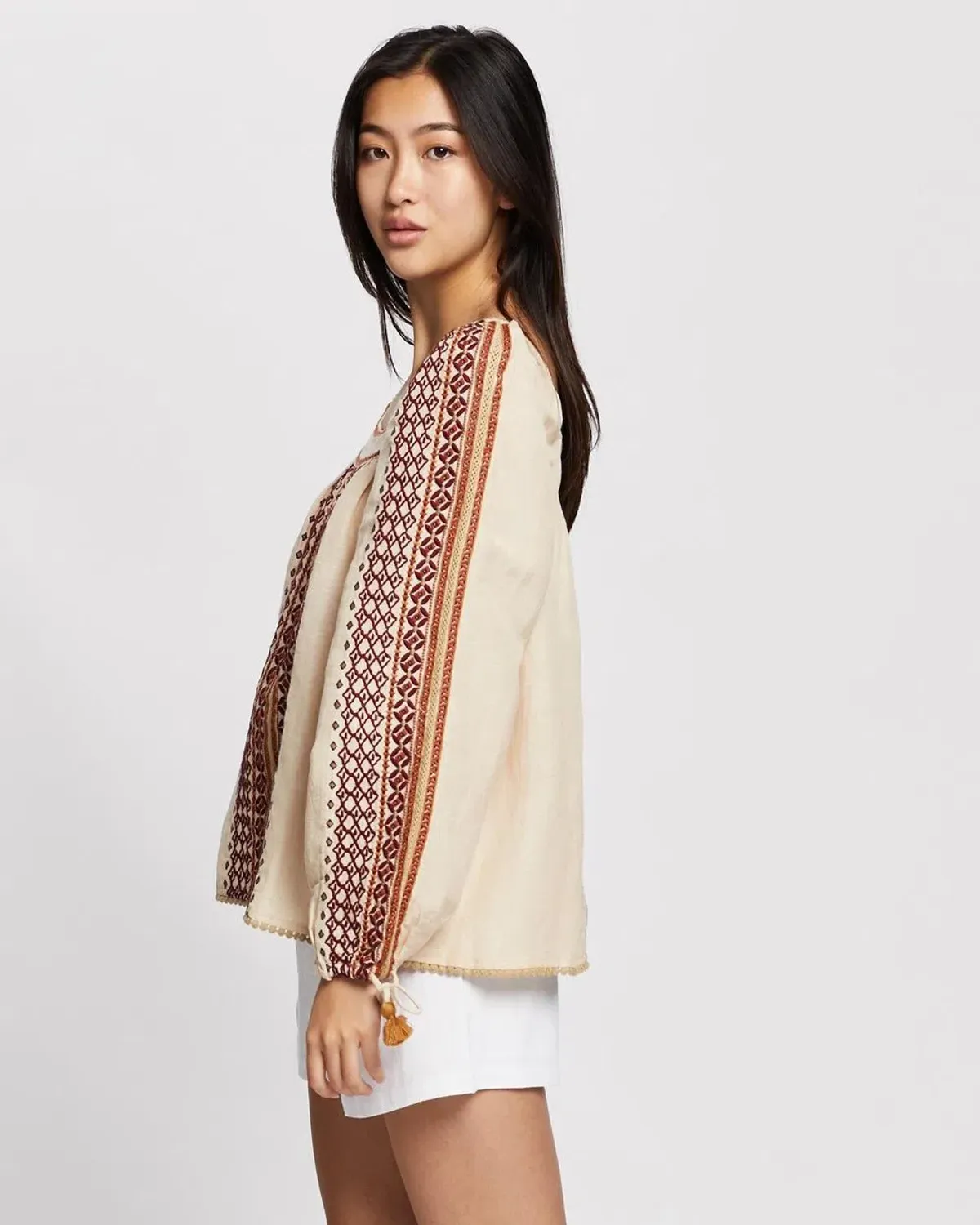 Tigerlily Dellah Embroidered Linen Long Sleeve Blouse Multi Size 12 - Image 4