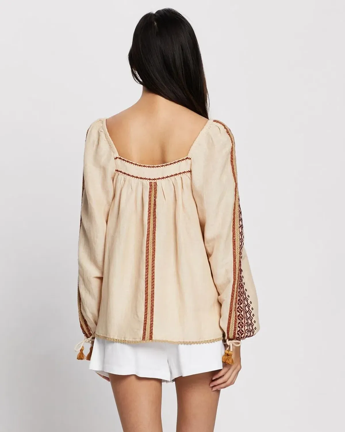 Tigerlily Dellah Embroidered Linen Long Sleeve Blouse Multi Size 12 - Image 3