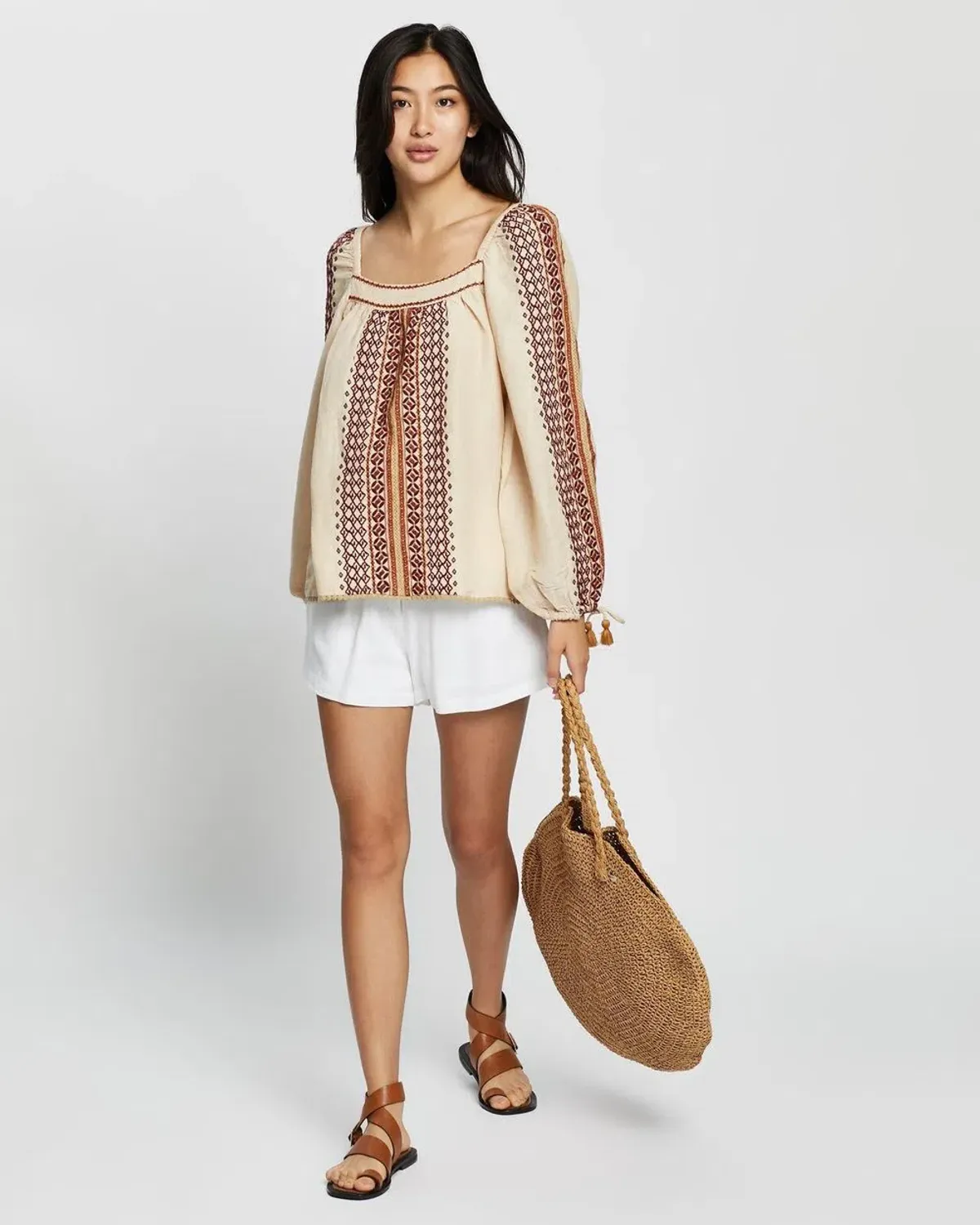 Tigerlily Dellah Embroidered Linen Long Sleeve Blouse Multi Size 12 - Image 1