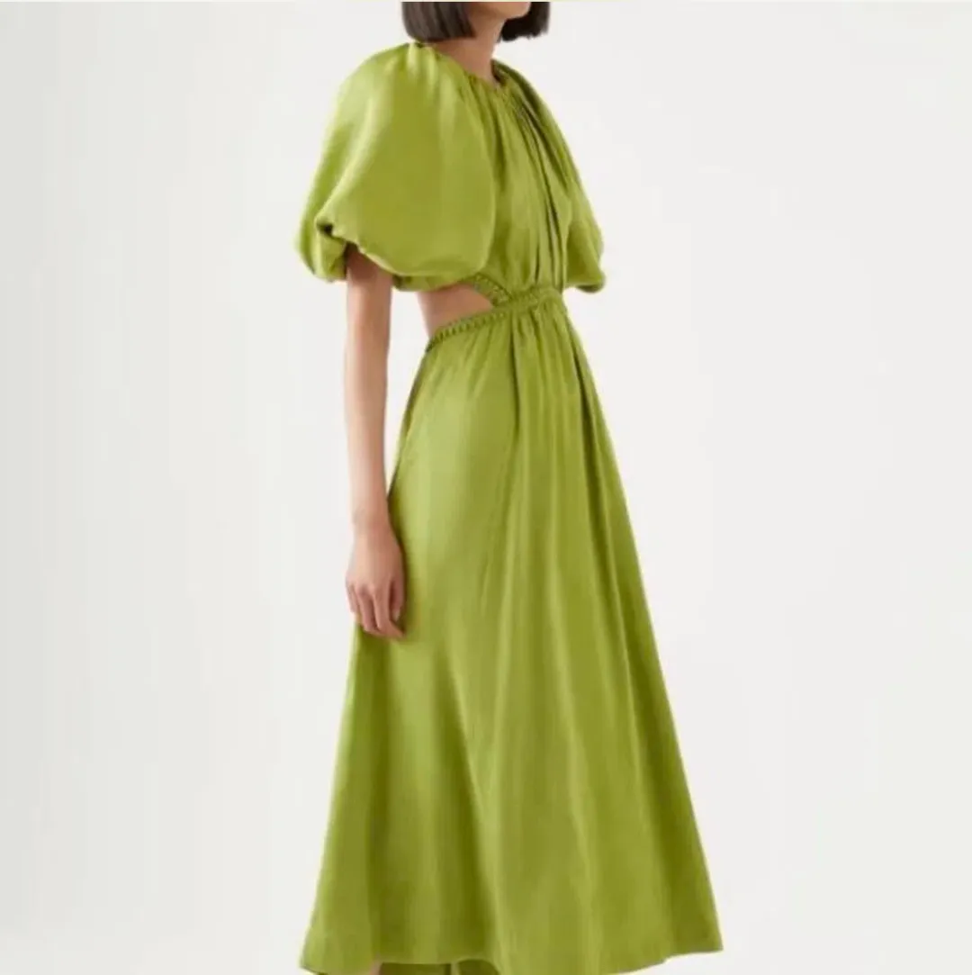 AJE Capucine Puff Sleeve Midi Dress in Verdant Green Size 8 for rent on The Volte - main image