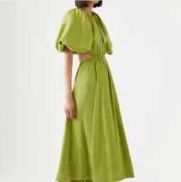 AJE Capucine Puff Sleeve Midi Dress in Verdant Green Size 8 for rent on The Volte - image 2