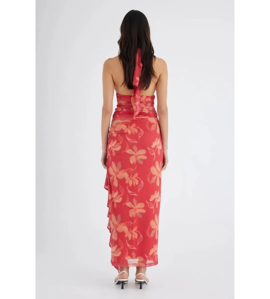 BENNI Penelope Halter Maxi Dress Hibiscus Floral Size 8 for rent on The Volte - main image