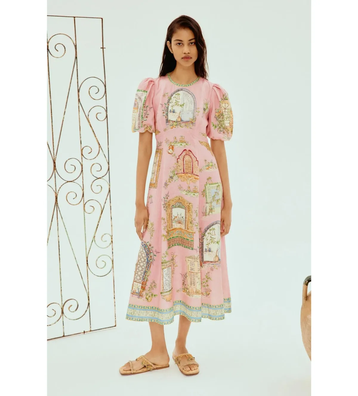 Alemais Monte Midi Dress Pink/Print Size 16 - Image 1