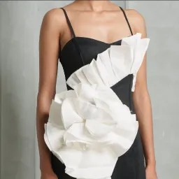 Aje Parallels Spiral Midi Dress Black-Ivory Size AU 8 for rent on The Volte - image 2