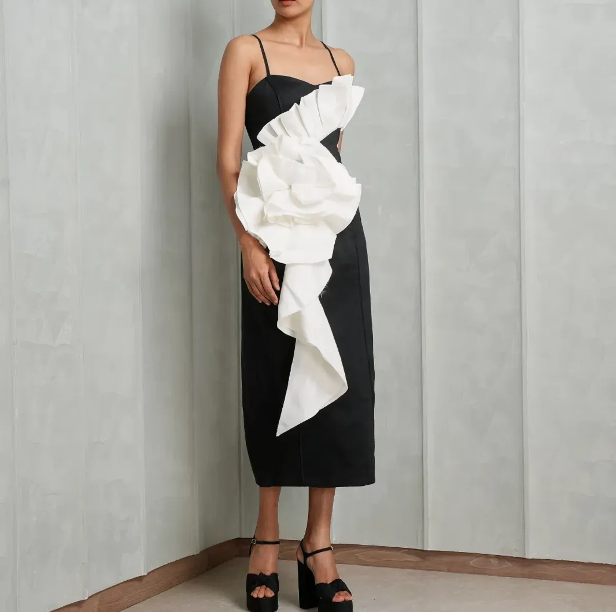 Aje Parallels Spiral Midi Dress Black-Ivory Size AU 8 - Image 1