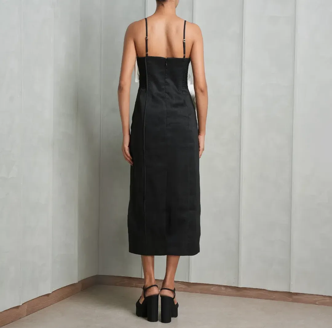 Aje Parallels Spiral Midi Dress Black-Ivory Size AU 8 for rent on The Volte - main image