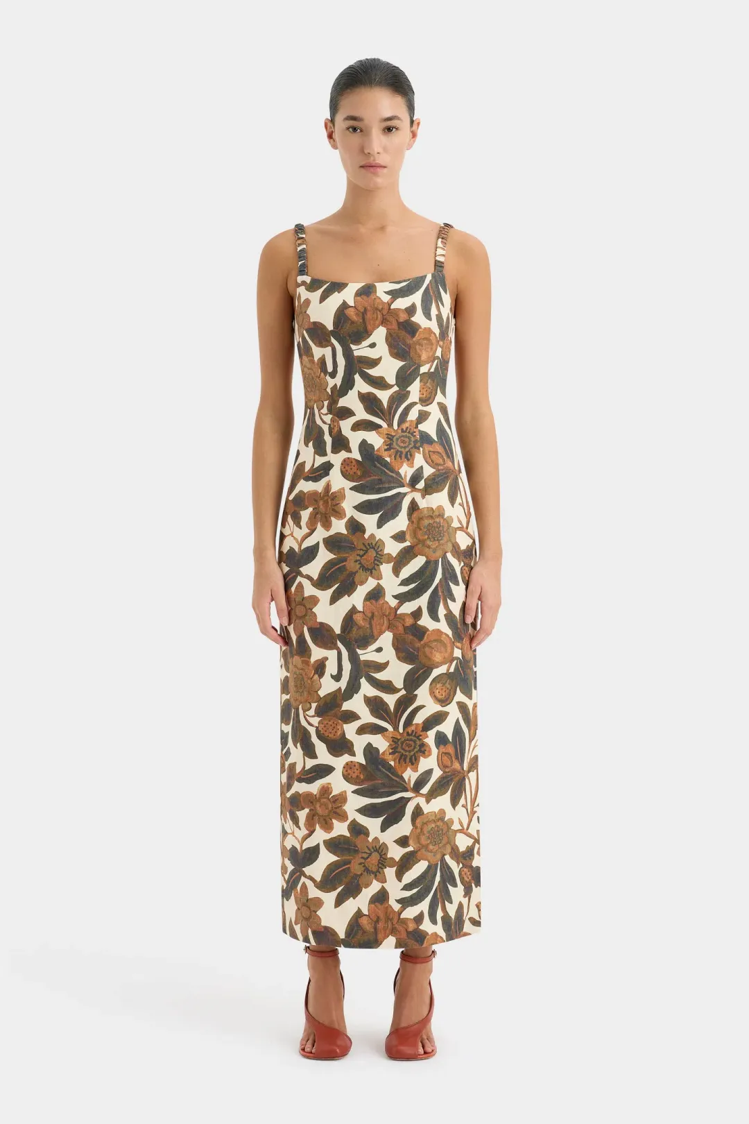 Sir The Label Primrose Ruched Midi Dress Ivory Tapestry Size 2/Au 10 for rent on The Volte - main image