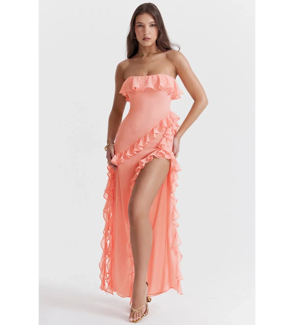 House of CB Sarina Maxi Dress Apricot Size 6 for rent on The Volte - main image