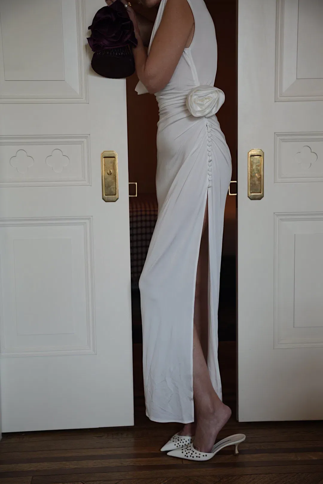Magda Butrym Draped Neck Dress White Size 6 for rent on The Volte - main image
