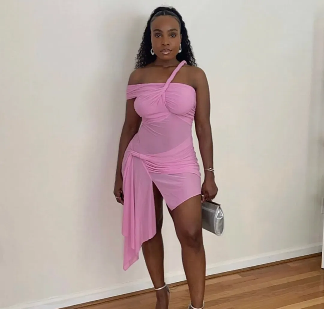 Ronny Kobo Izel Mini Dress Pink Carnation Size AU 8 for rent on The Volte - main image