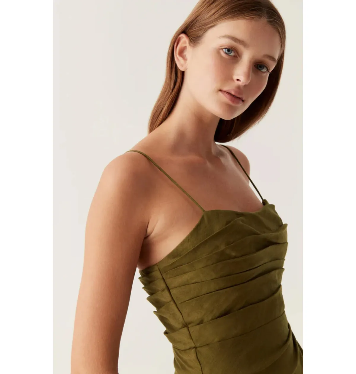 Aje Clarice Draped Maxi Dress Deep Olive Size AU 14 - Image 4