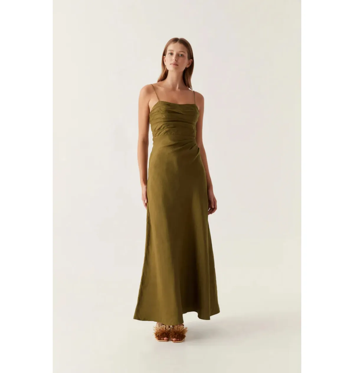 Aje Clarice Draped Maxi Dress Deep Olive Size AU 14 - Image 2