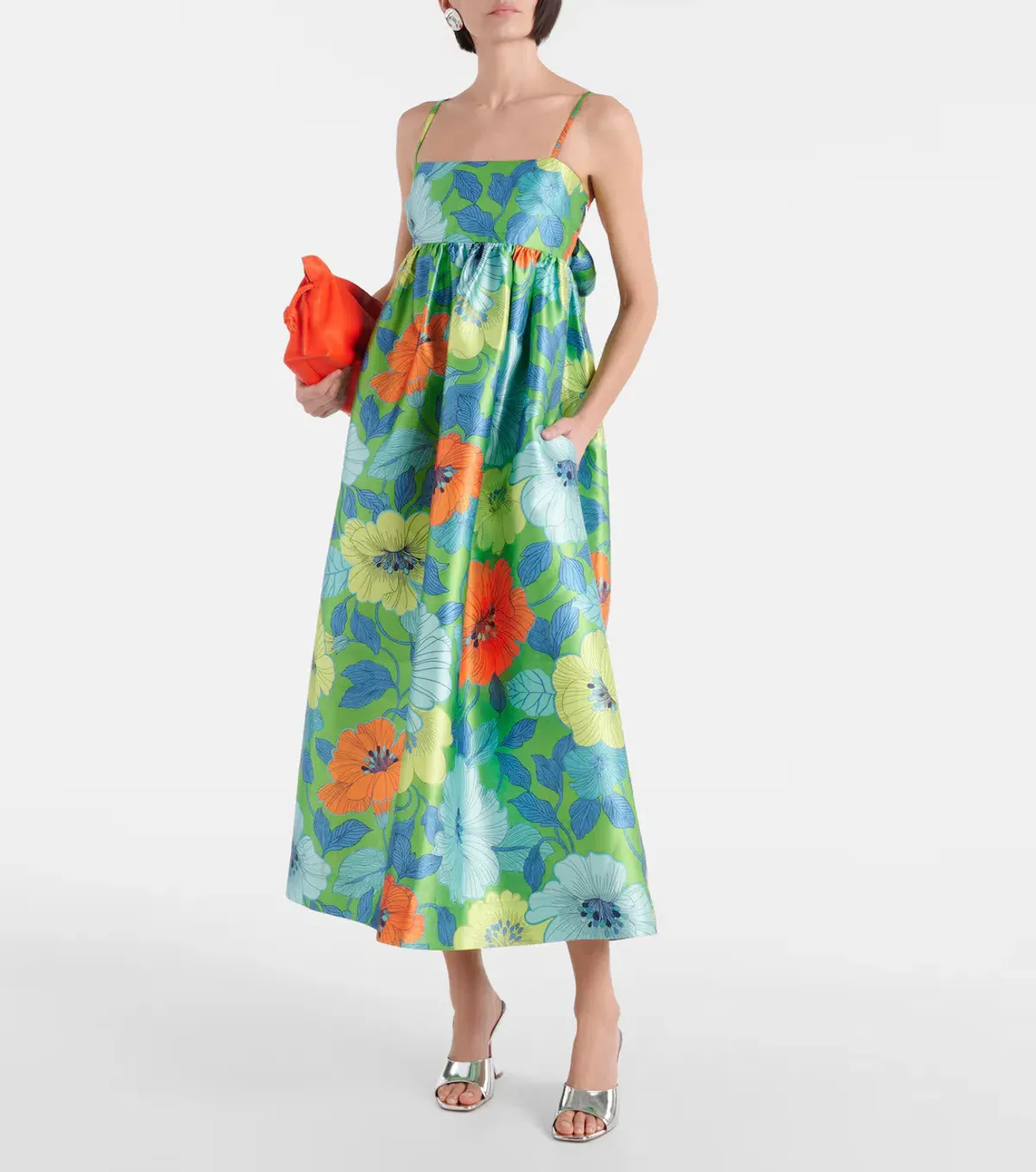 Alemais Calypso Floral Satin Midi Dress Green Blue Flower Print Size 10 AU - Image 5