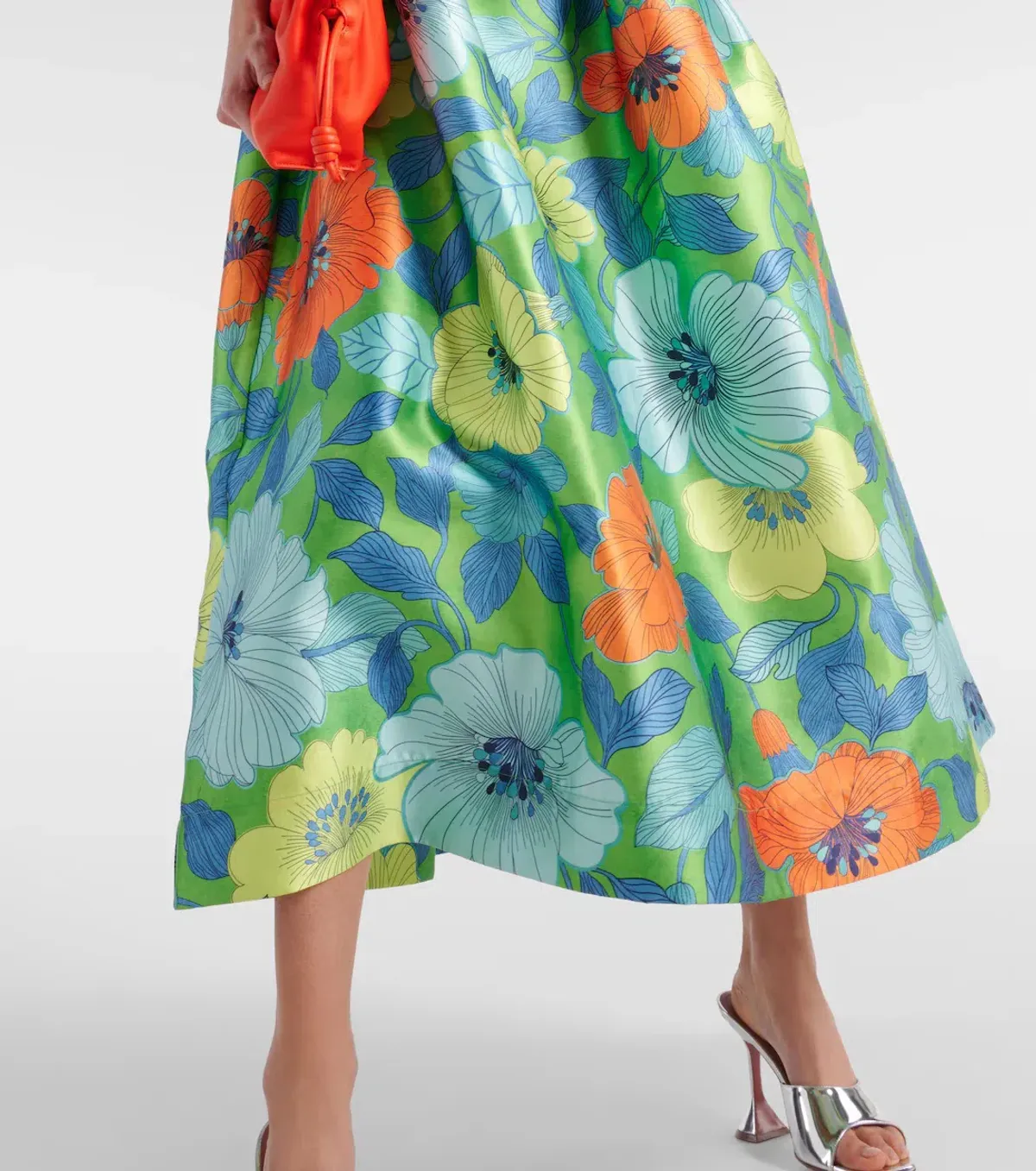 Alemais Calypso Floral Satin Midi Dress Green Blue Flower Print Size 10 AU - Image 4