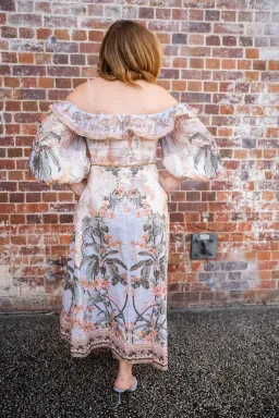 Zimmermann Wylie Off Shoulder Midi Dress Blue Floral Size 3 / AU 14 for rent on The Volte - image 3