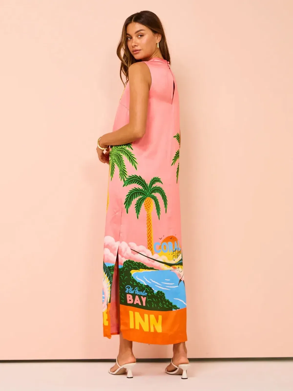 Alemais Paradiso Silk Midi Dress Pink Multi Size 10 AU - Image 10