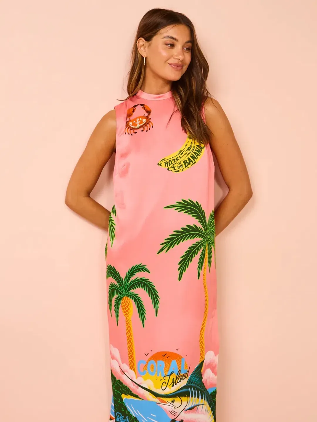 Alemais Paradiso Silk Midi Dress Pink Multi Size 10 AU for rent on The Volte - main image