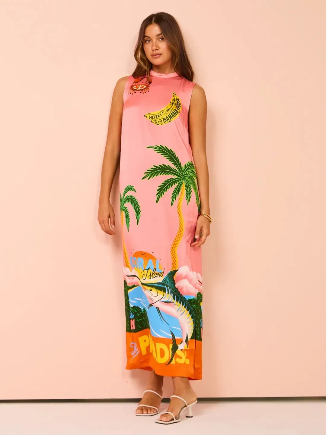 Alemais Paradiso Silk Midi Dress Pink Multi Size 10 AU for rent on The Volte - main image