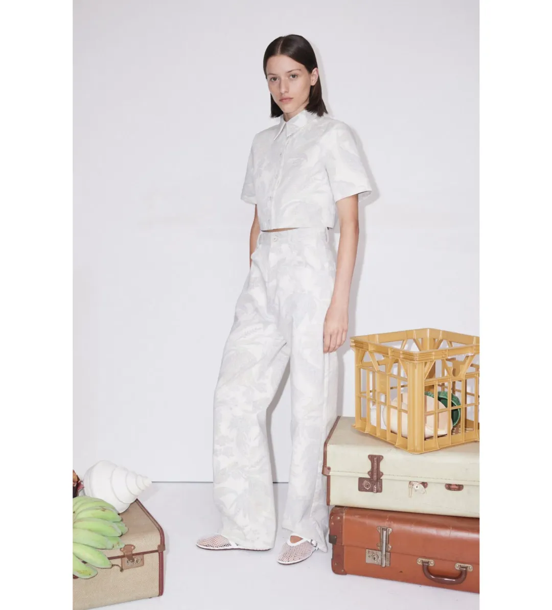 Alemais Ivy Cropped Shirt and Pant Set White Set 16 for rent on The Volte - main image