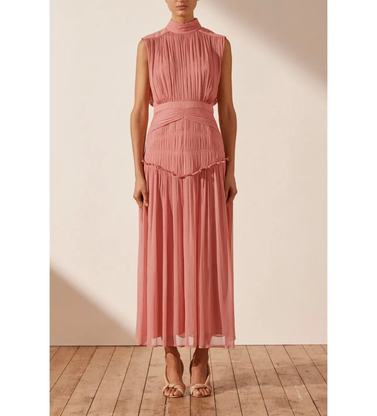 Shona Joy Lauren High Neck Midi Dress Blush Size 10 - Image 1