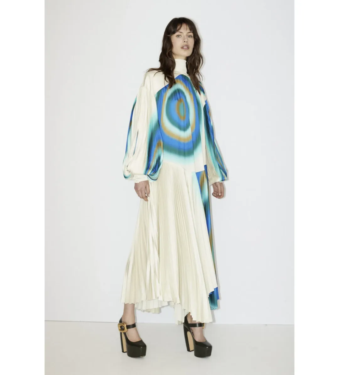 Alemais Una Pleated Midi Dress in Pearl/Teal Size 14 for rent on The Volte - main image