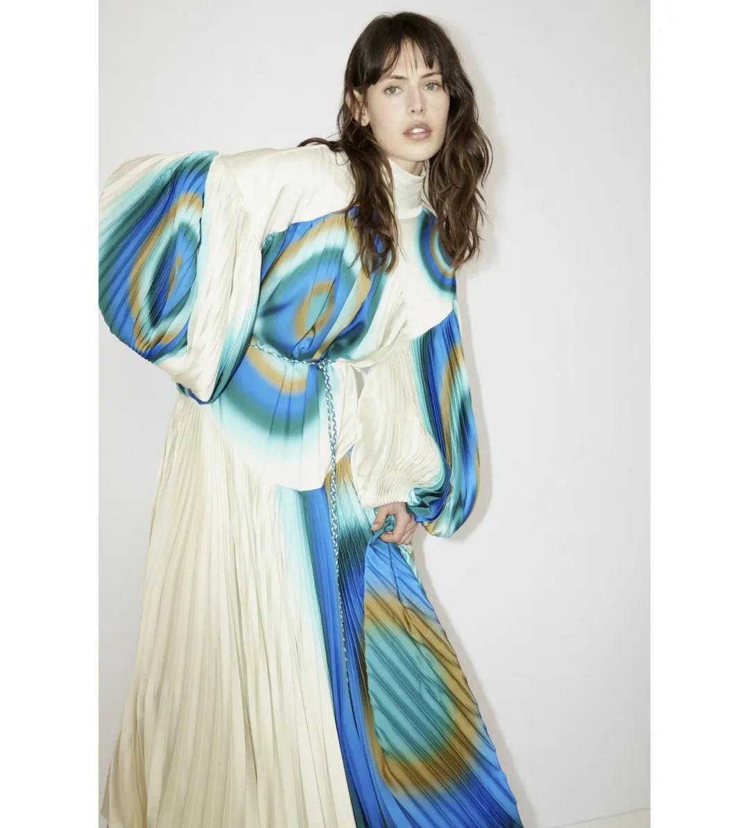 Alemais Una Pleated Midi Dress in Pearl/Teal Size 14 for rent on The Volte - main image