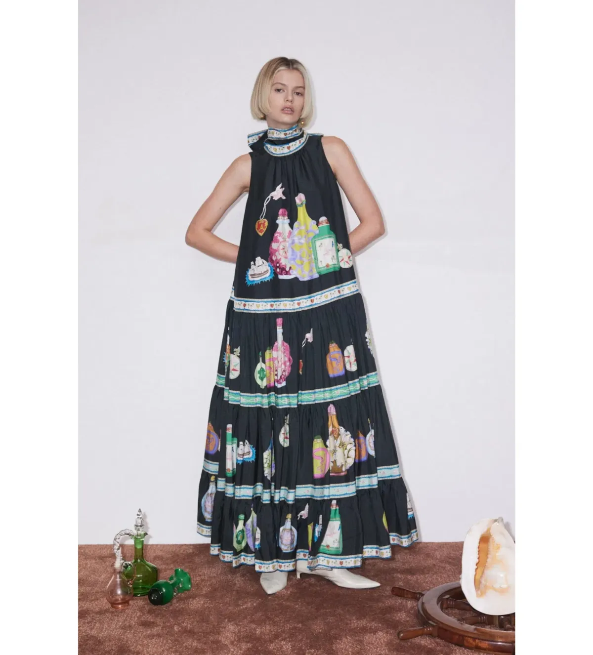 Alemais Royal Tiered Midi Dress Green/Print Size 12 for rent on The Volte - main image