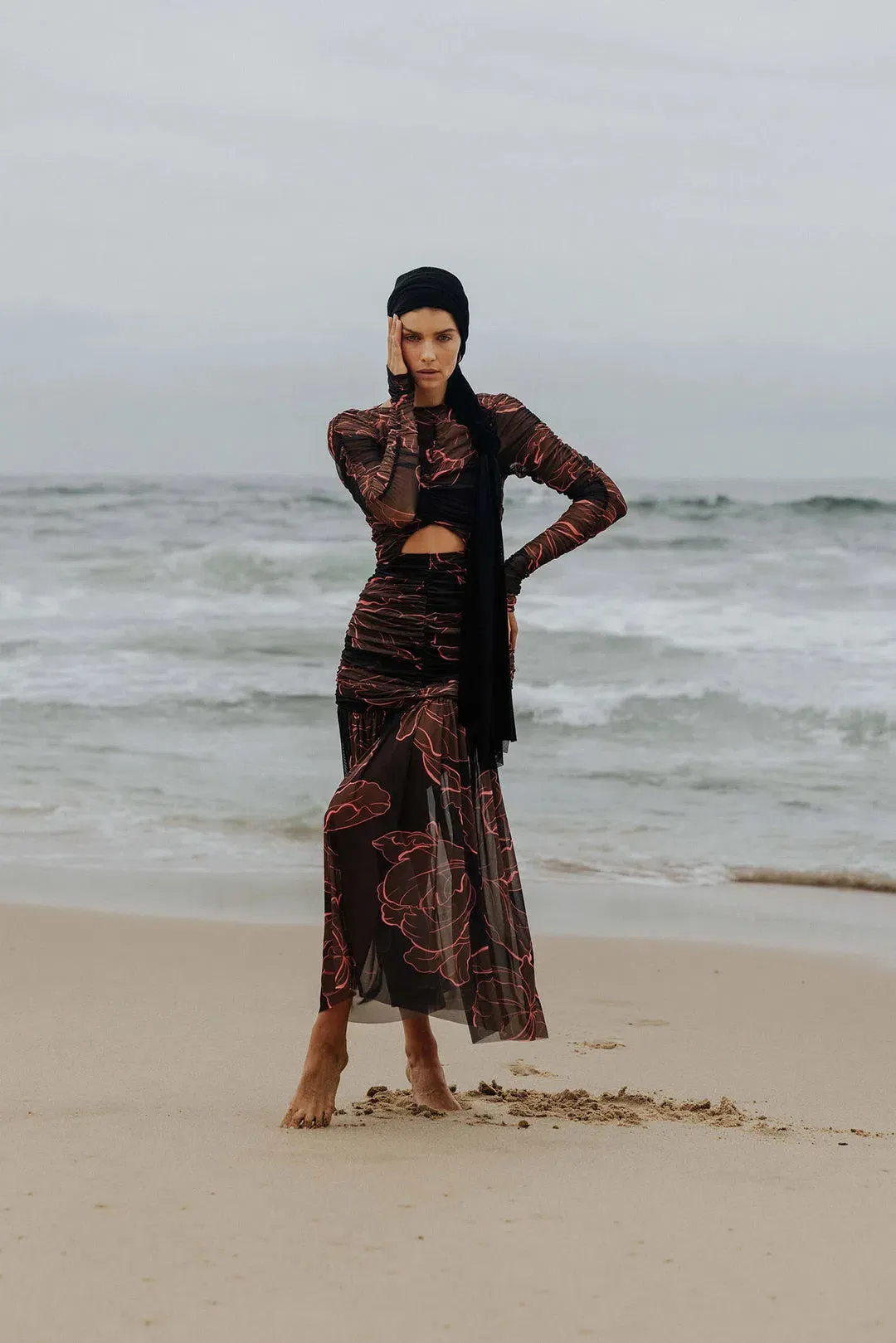 Pasduchas Rosetta Hourglass Midi Dress Dark Floral Szie 6 for rent on The Volte - main image