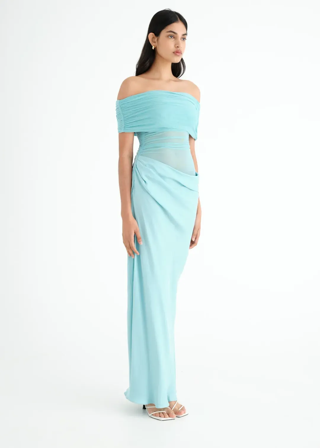 Benni Nico Off Shoulder Maxi Dress Aquamarine Size 10 for rent on The Volte - main image