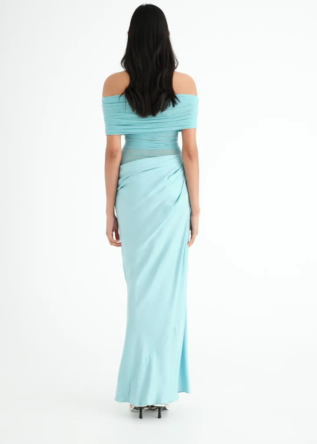 Benni Nico Off Shoulder Maxi Dress Aquamarine Size 10 for rent on The Volte - main image