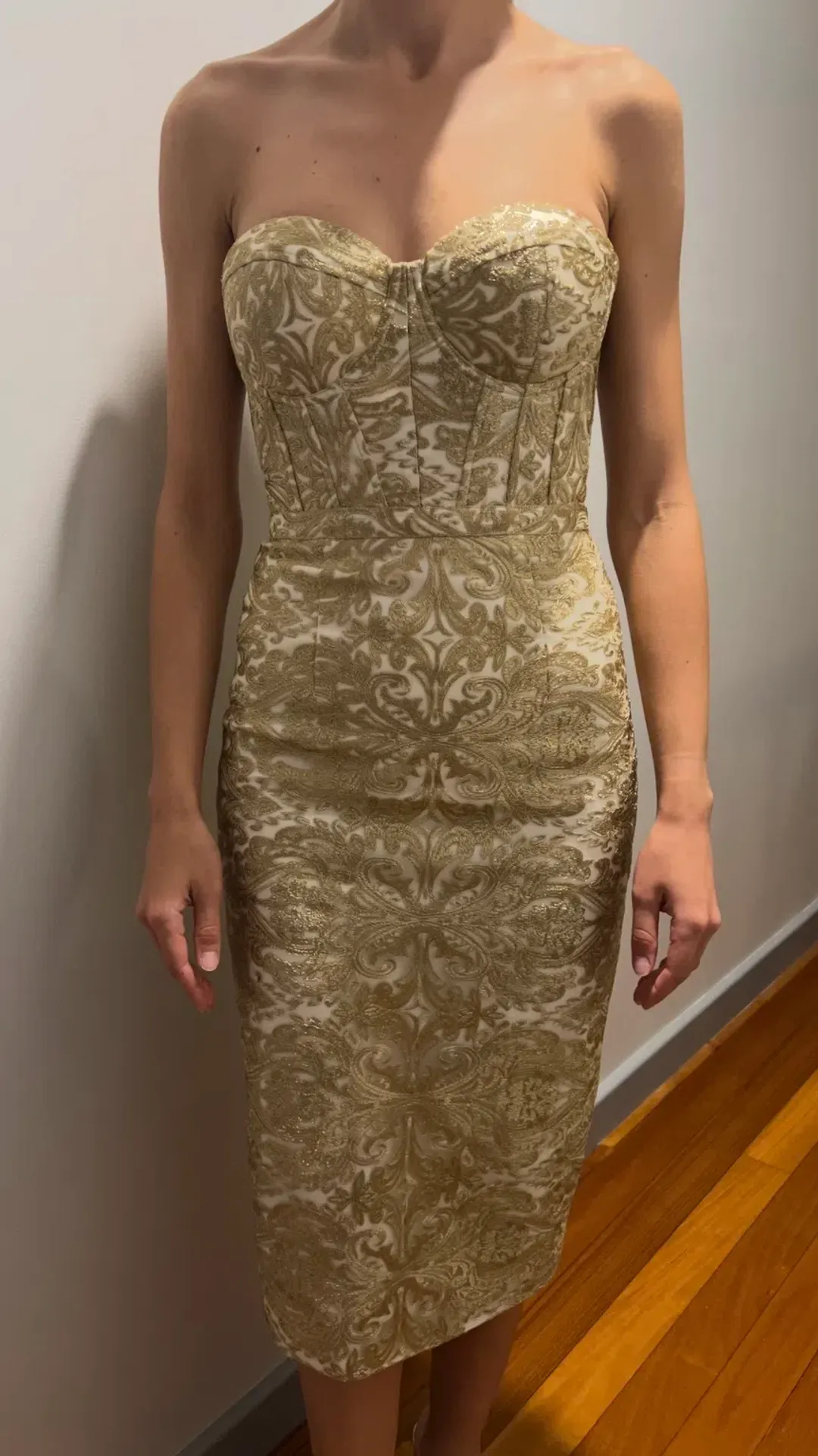 Elle Zeitoune Jayce Midi Dress Gold Size 8 for rent on The Volte - main image