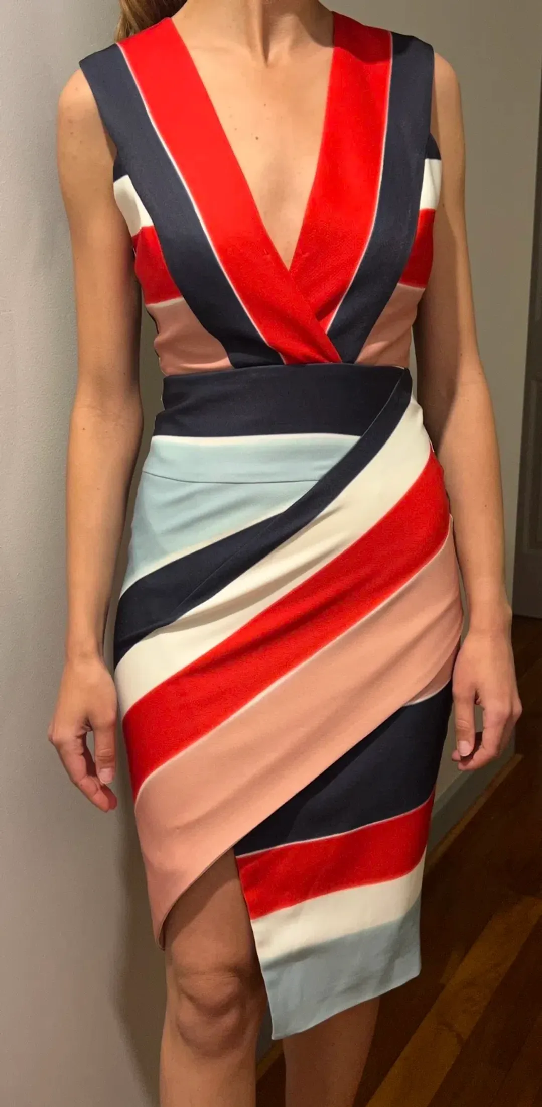 Seduce Cross Over Dress Stripe Size 6 for rent on The Volte - main image