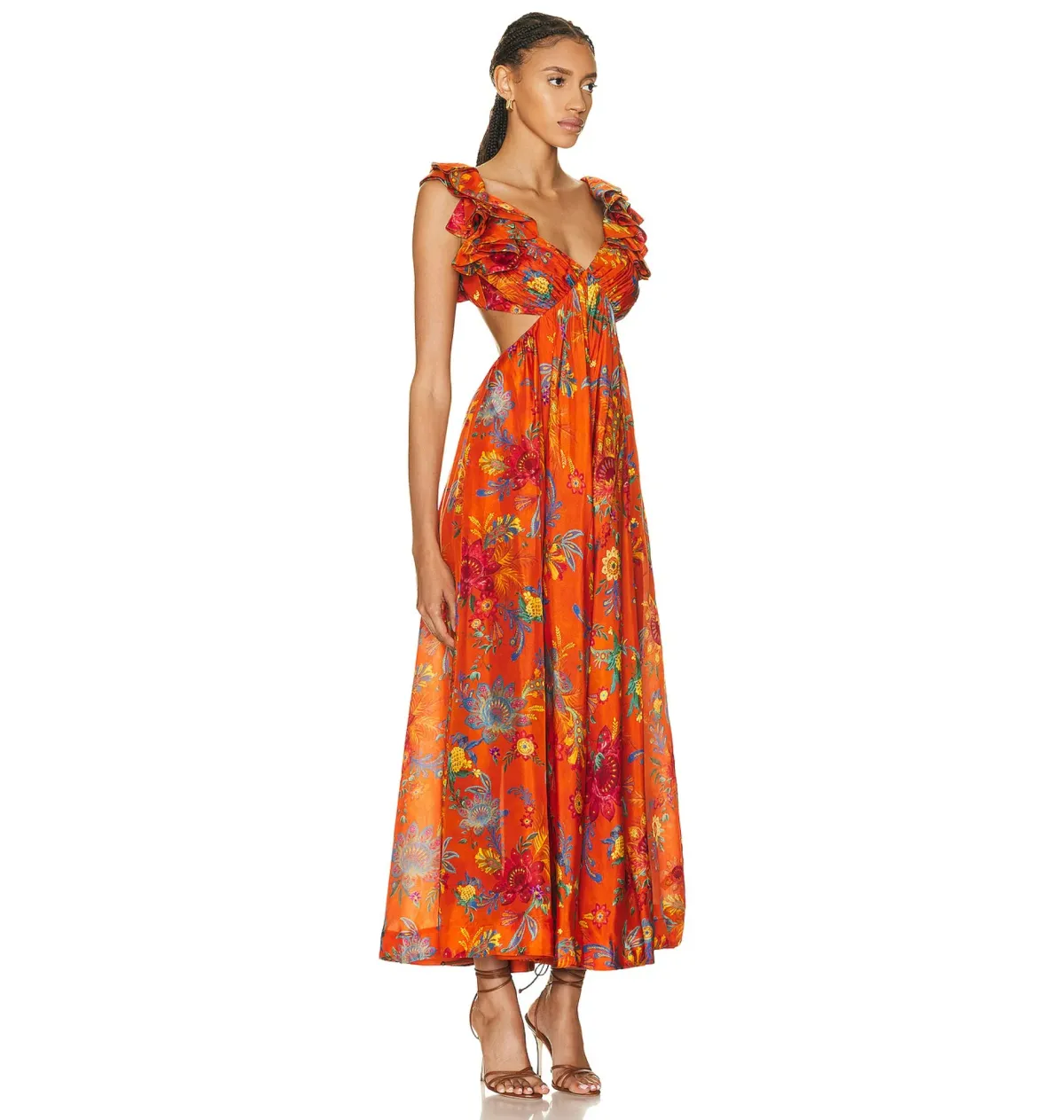 Zimmermann Ginger Frill Midi Dress in Orange Floral Size 3 / AU 14 - Image 2