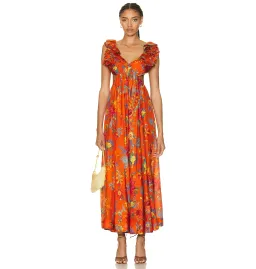 Zimmermann Ginger Frill Midi Dress in Orange Floral Size 3 / AU 14 for rent on The Volte - image 1