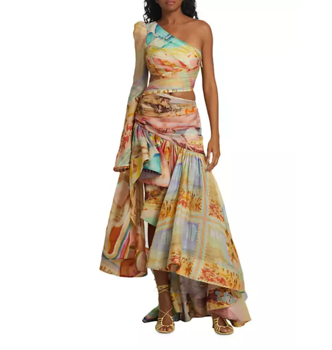 Zimmermann Tama Asymmetric Dress in Multi Size 1 / AU 10 for rent on The Volte - main image