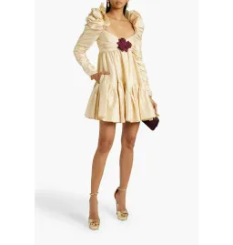 Zimmermann Floral-appliquéd Ruched Silk-shantung Mini Dress in Natural Size 1 / AU 10 for rent on The Volte - image 1
