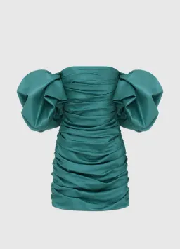 Leo Lin Brenda Puffy Sleeves Mini Dress Teal Size AU 10 for rent on The Volte - image 1
