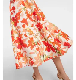 Zimmermann Tranquillity Floral Linen Midi Dress in Red Lily Print Size AU 8 for rent on The Volte - image 3