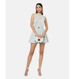 Elisabetta Franchi Lace Neck Short Dress Blue Size 0 / AU 6, Italian 38 for rent on The Volte - image 1