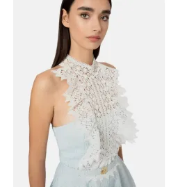 Elisabetta Franchi Lace Neck Short Dress Blue Size 0 / AU 6, Italian 38 for rent on The Volte - image 2