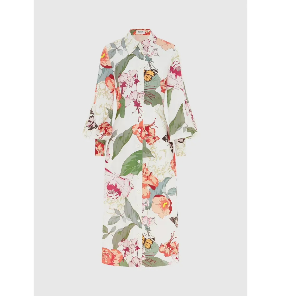 Leo Lin Cecelia Linen Midi Dress Lush Print in White Size AU 14 for rent on The Volte - main image