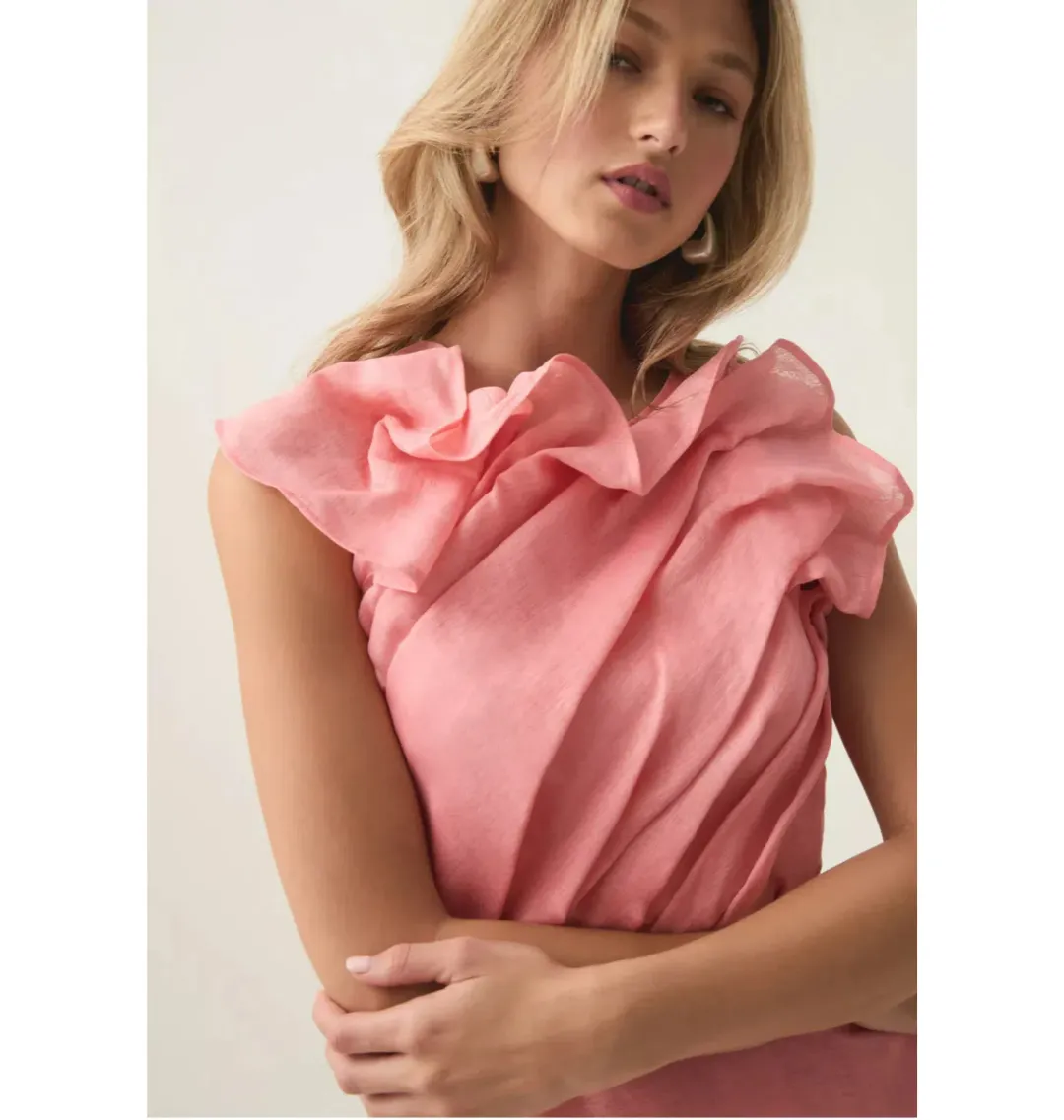 Aje Genesis Midi Dress Washed Coral Pink | Size S , Small , AU 8 for rent on The Volte - main image