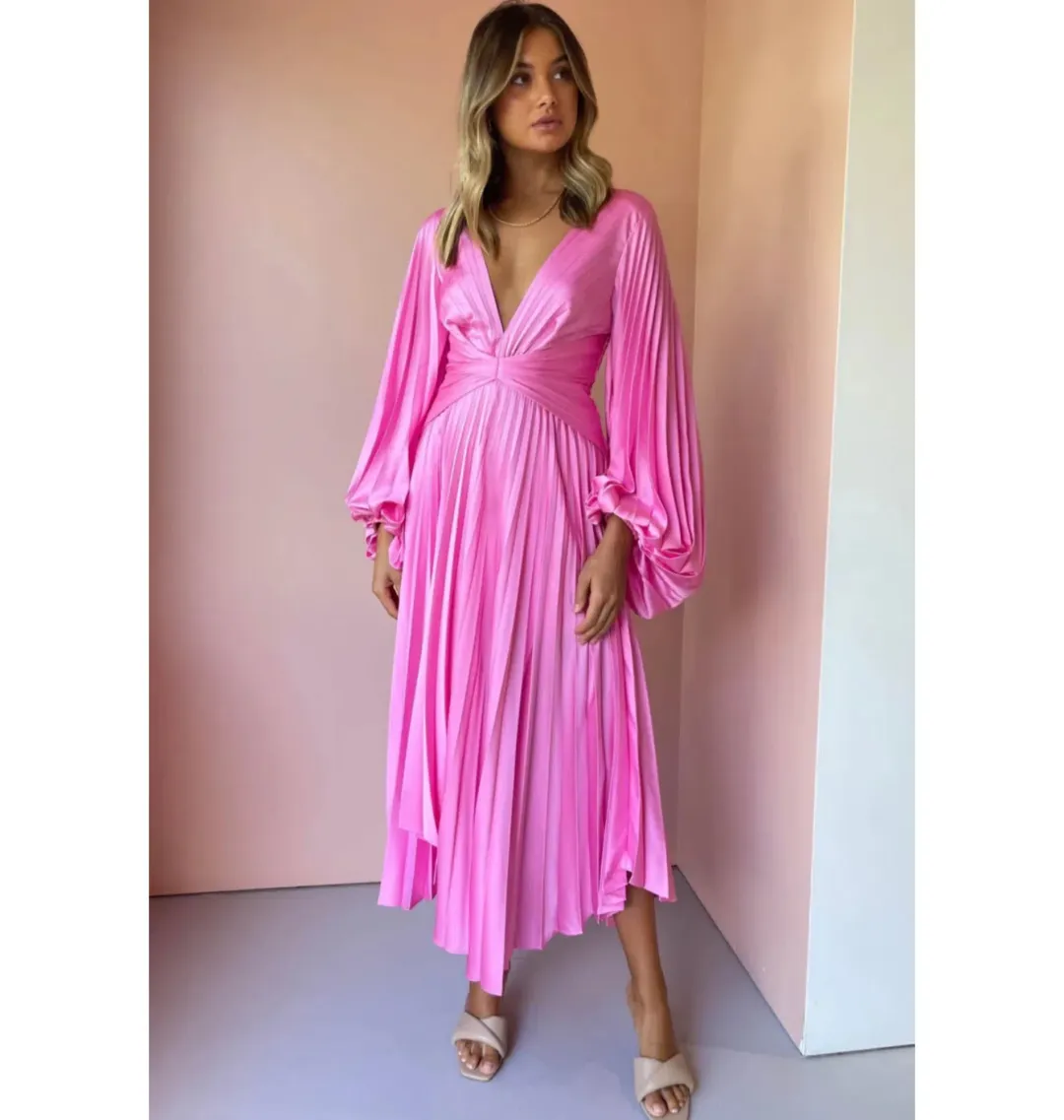 Acler Palms Midi Dress in Pink Confetti Size 8 for rent on The Volte - main image