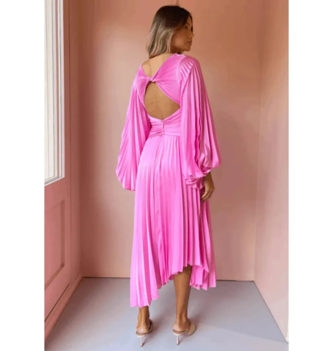 Acler Palms Midi Dress in Pink Confetti Size 8 for rent on The Volte - main image